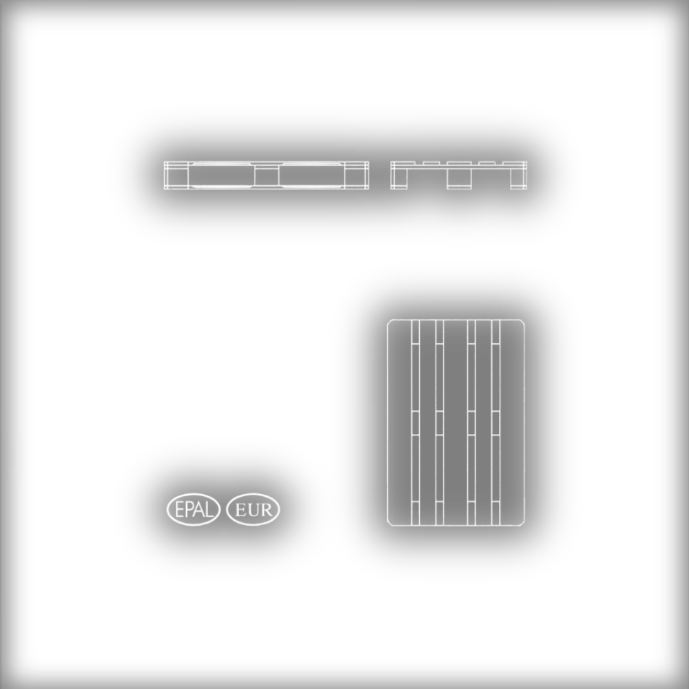 Europalette (EPAL)<br />
Die Europalette ist eine genormte Mehrweg-Ladeeinheit nach EPAL-Standard. Sie besteht aus massivem Holz und ist für den innerbetrieblichen sowie internationalen Warenverkehr ausgelegt.</p>
<p>Abmessungen: 1.200 × 800 × 144 mm</p>
<p>Gewicht: ca. 22–25 kg (je nach Holzfeuchte)</p>
<p>Tragfähigkeit:</p>
<p>statisch: bis 4.000 kg</p>
<p>dynamisch: bis 1.500 kg</p>
<p>im Hochregal: bis 1.000 kg</p>
<p>Ausführung: 11 Bretter, 9 Klötze, 78 Nägel</p>
<p>Unterfahrbarkeit: vierseitig, geeignet für Hubwagen und Gabelstapler</p>
<p>Normen: EPAL / UIC 435-2, ISPM-15 behandelt und gekennzeichnet</p>
<p>Die Europalette ist tauschfähig, reparierbar und für automatisierte Logistikprozesse geeignet. Sie wird branchenübergreifend als standardisierte Transport- und Lagereinheit eingesetzt.
